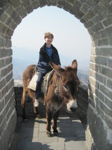 Lemmy rides a donkey ON the Great Wall