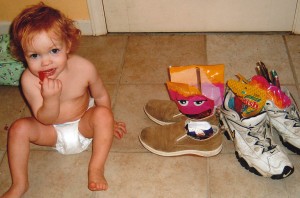 Little Lemmy sneaks from Mom and Dad's shoes