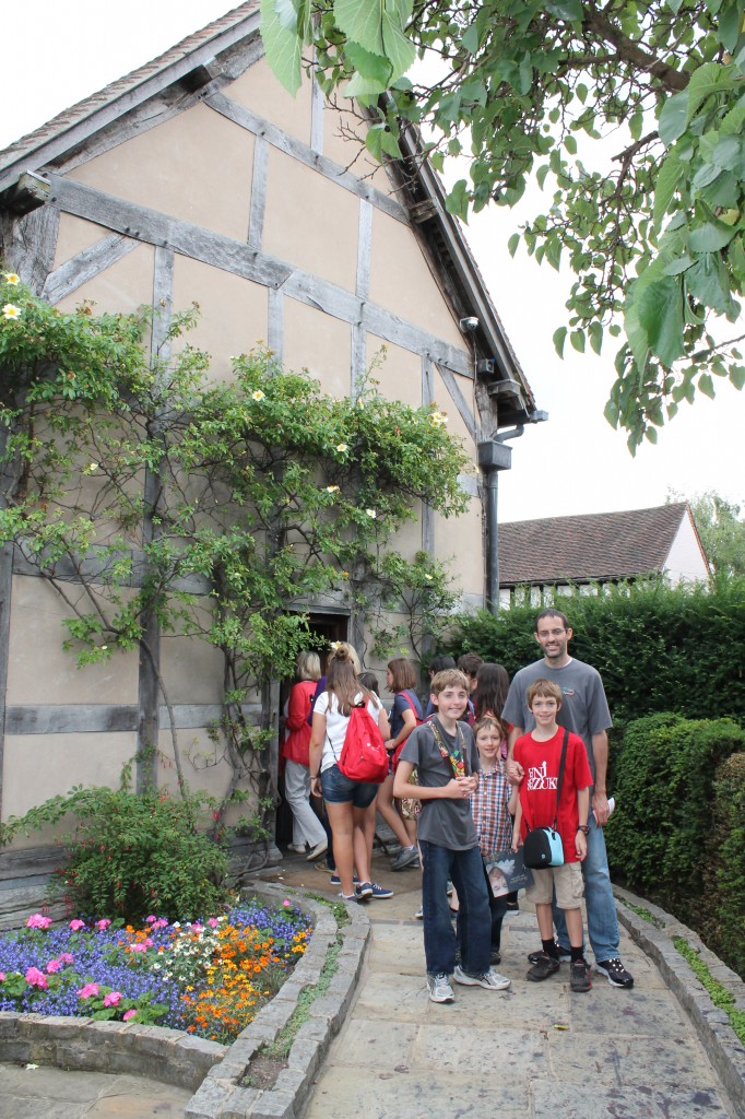 The author's family in front of Shakespeare's birthplace